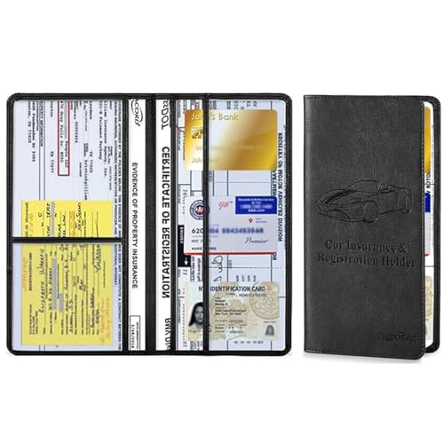 STHIRA® 2 Pack Car Document Holder Premium Pu Leather Vehicle Glove Box Organizer Case with 6 Card Slots For License, Registration, Insurance & Cash Universal Fit Bifold Car Licence Holder, Black STHIRA® 2 Pack Car Document Holder Premium Pu Leather Vehicle Glove Box Organizer Case with 6 Card Slots For License, Registration, Insurance & Cash Universal Fit Bifold Car Licence Holder, Black